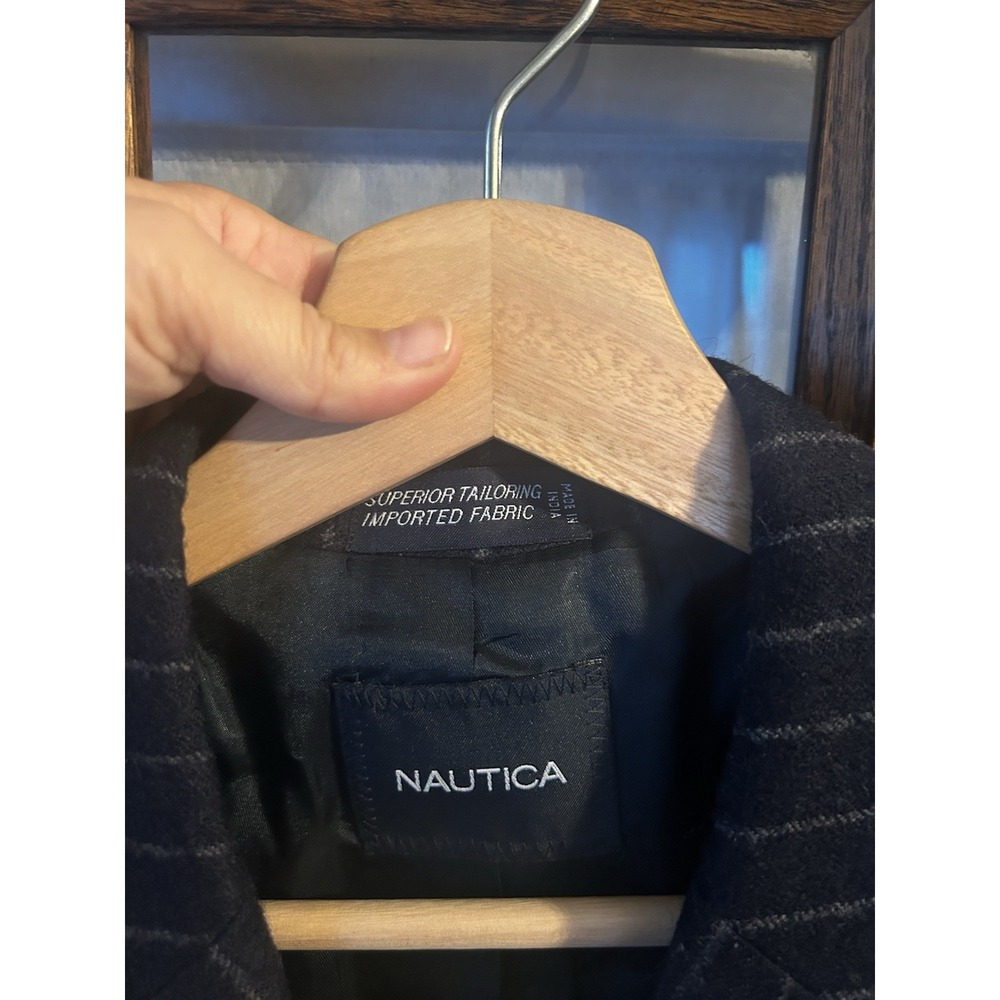 NAUTICA Men's Sz 40L Navy Pin Stripe 100% Wool Sport Coat Jacket Double Vented - Picture 4 of 11